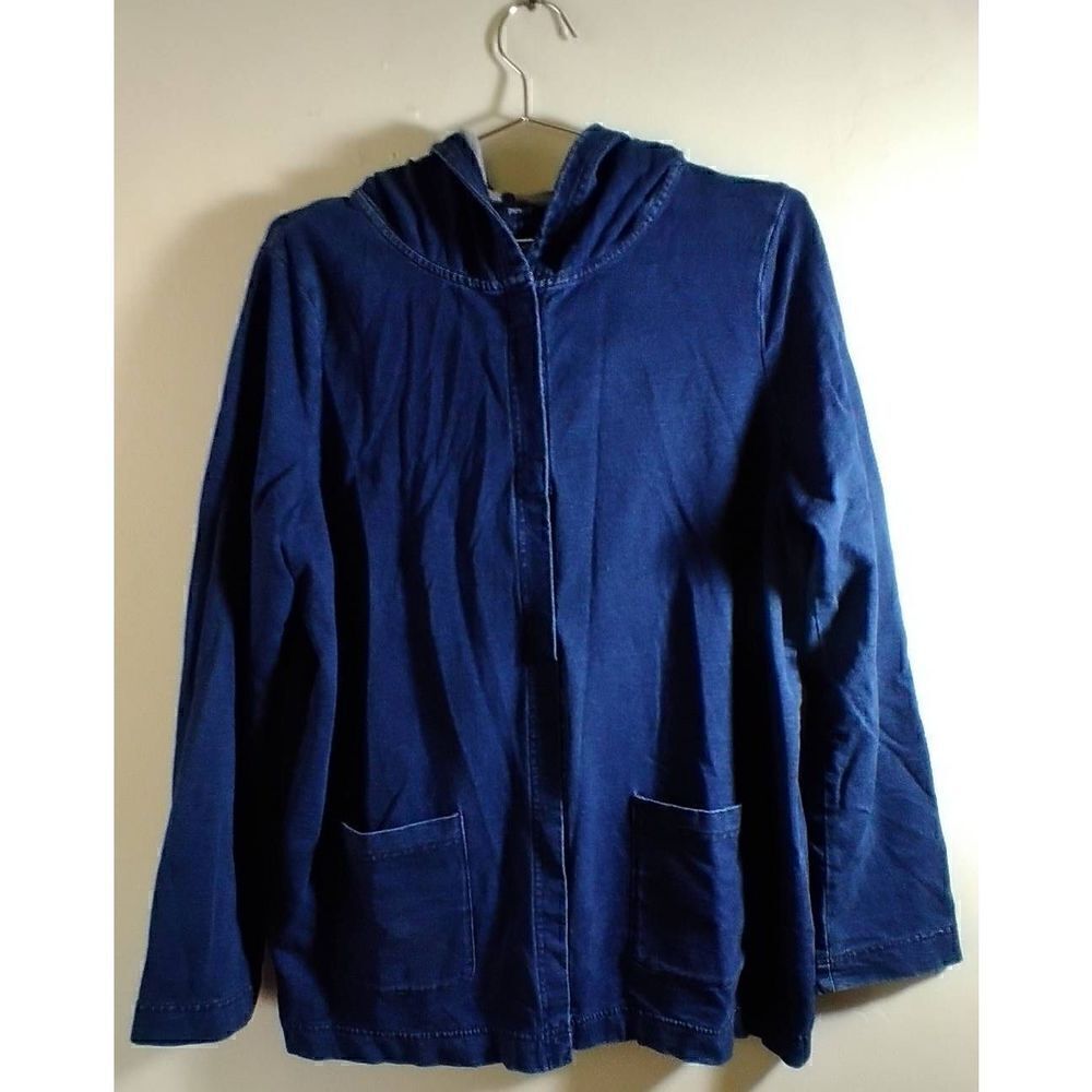 Pure Jill Indigo Bottom Shirt Button Up Hoodie Size Medium Blue
